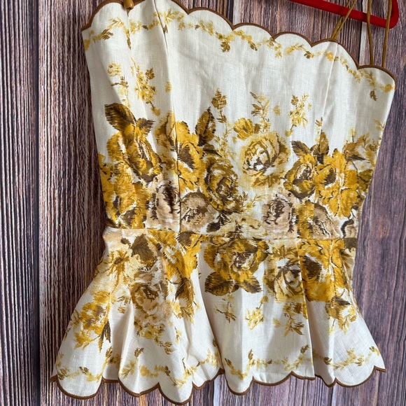 Zimmermann floral linen scallop top with shoulder ties Size 2 - Picture 2 of 6